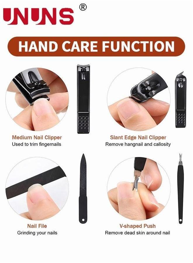 UNUNS طقم قص الأظافر 16 قطعة، طقم العناية بالأظافر، طقم العناية بالأظافر من الفولاذ الكربوني، طقم العناية بالقدمين مع مقصات، أدوات العناية الشخصية، حقيبة سفر فاخرة من الجلد الأسود القابل للحمل - Image 5