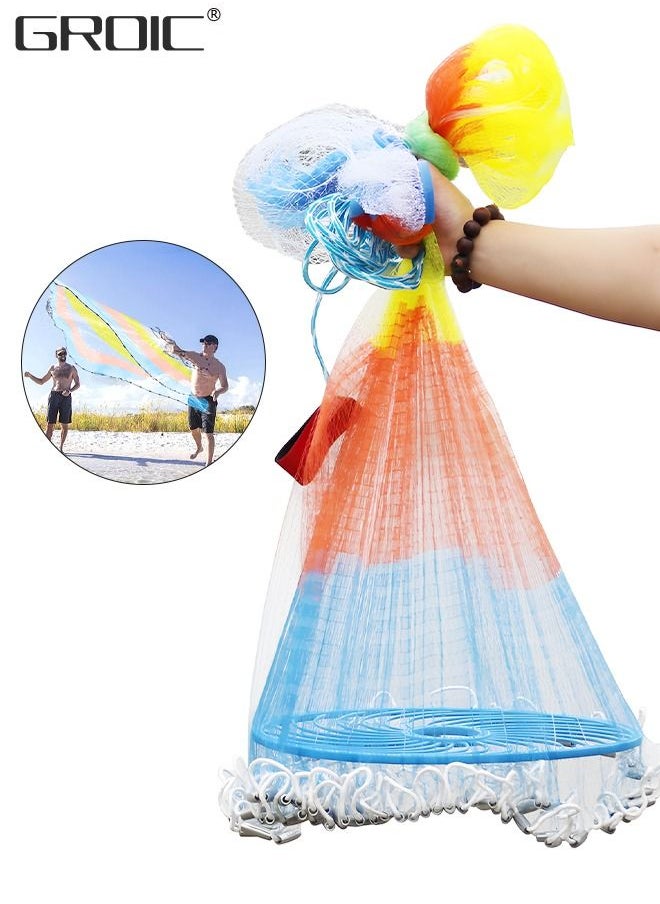 GROIC - Casting Net with Fish Cage, Fishing Cast net with Ring, 5 ft Radius Tools Cast Nets for Fishing, High Strength Nylon Mesh Casting Throw Nets with Steel Sinker and Synthetic Resin Frisbee - Image 1