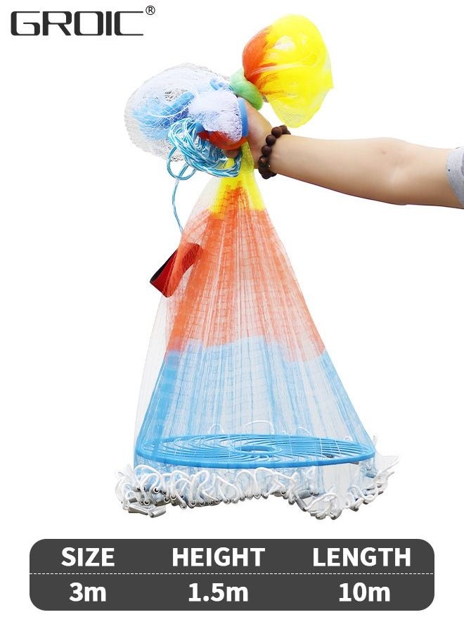 GROIC - Casting Net with Fish Cage, Fishing Cast net with Ring, 5 ft Radius Tools Cast Nets for Fishing, High Strength Nylon Mesh Casting Throw Nets with Steel Sinker and Synthetic Resin Frisbee - Image 1