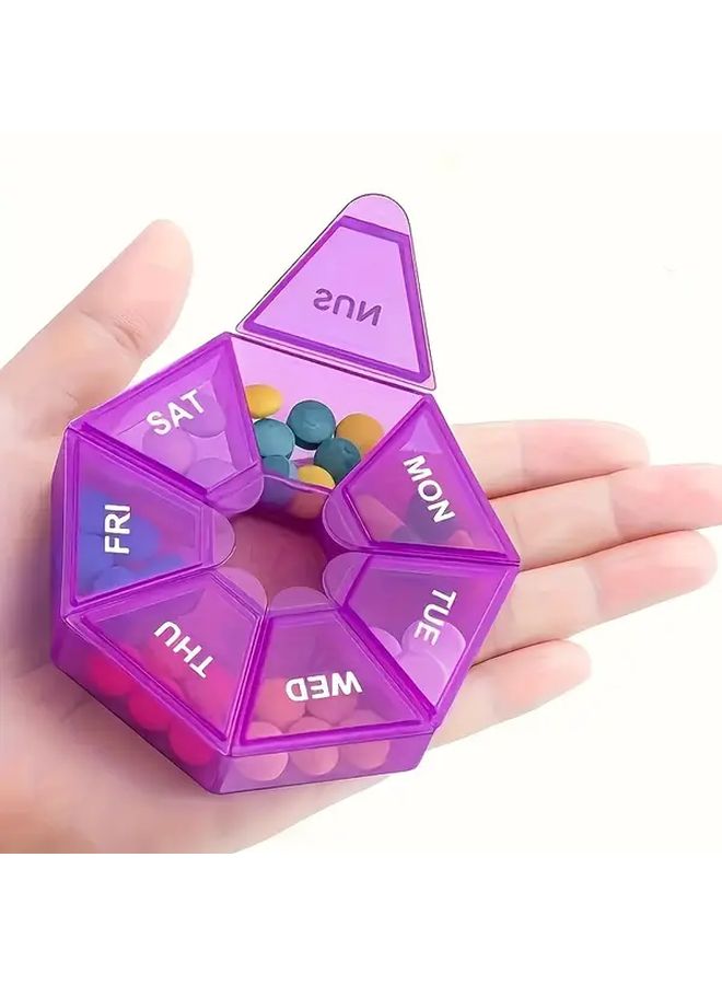 Purple Mini 7 Corner Storage Box Weekly Pill Organizer Portable Medicine Travel - Image 1