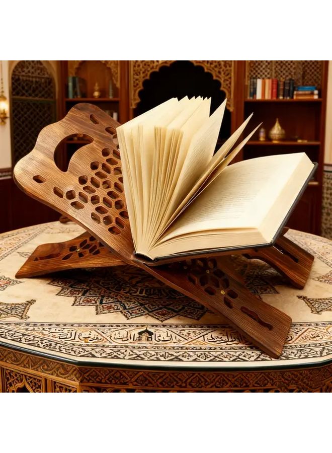 Large Foldable Islamic Book Rack Wooden Bookshelf for Quran Home Office Easy Assembly - Image 1