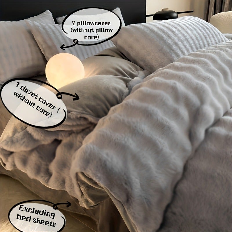 3pcs Set: 1 Milk Velvet Duvet Cover + 2 Pillowcases, Thickened Autumn And Winter Plush Duvet Cover, Velvet Duvet Blanket, Comfortable Bedroom Sofa Decoration (Excluding Bed Sheets, Duvet Insert, And Pillow Inserts) - Image 1