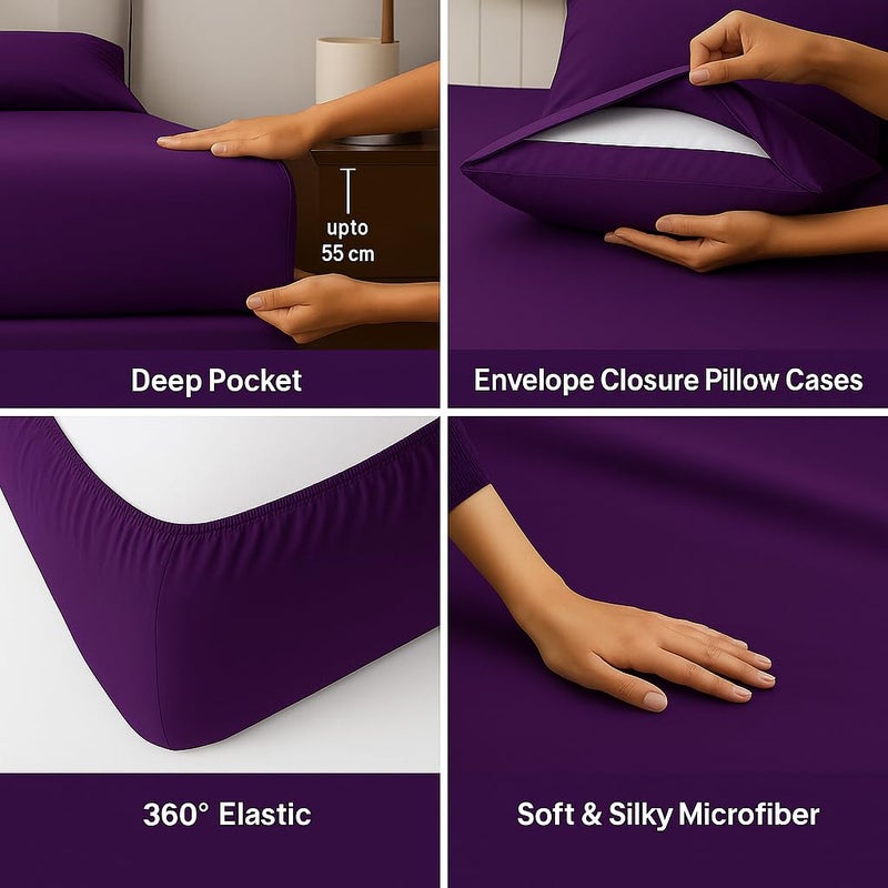 Amali  3 piece Polycotton Bed Sheet QUEEN size (W160xL200+35) cm 1 Fitted Sheet and 2 Standard Pillowcases Soft, Breathable & Durable Fabric for Home Use - Image 3