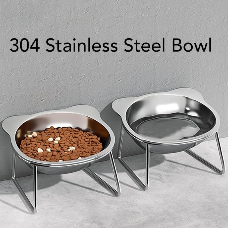 Elevated Cat Bowl 304 Stainless Steel Silver Anti-Vomit Tilted Design - Neck Protection Elevated Pet Bowl for Cats and Small Dogs - Image 2