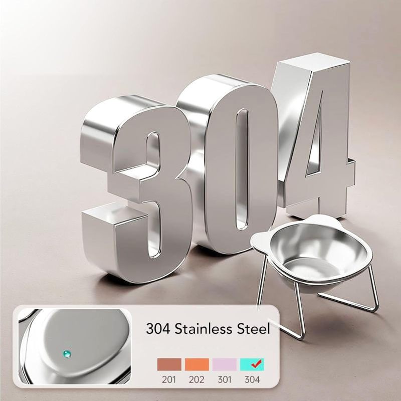 Elevated Cat Bowl 304 Stainless Steel Silver Anti-Vomit Tilted Design - Neck Protection Elevated Pet Bowl for Cats and Small Dogs - Image 3