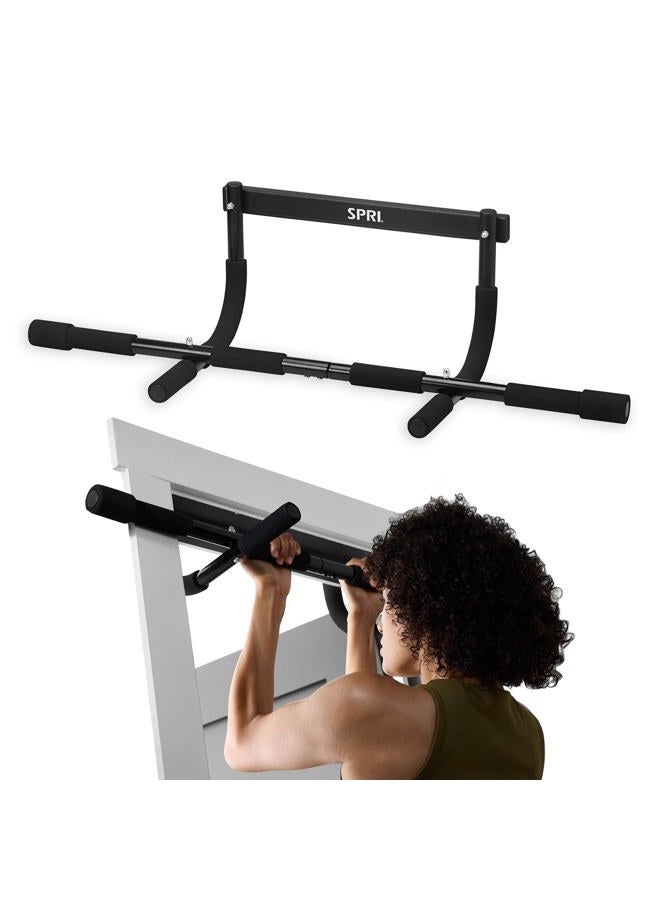 SPRI Pull Up Bar - 12 Grip Position Premium Heavy Duty Steel Frame & Foam Covered Handles | Supports 300lbs | Pullup Bar Fits Most Door Ways (Up to 32"W), Black - Image 1