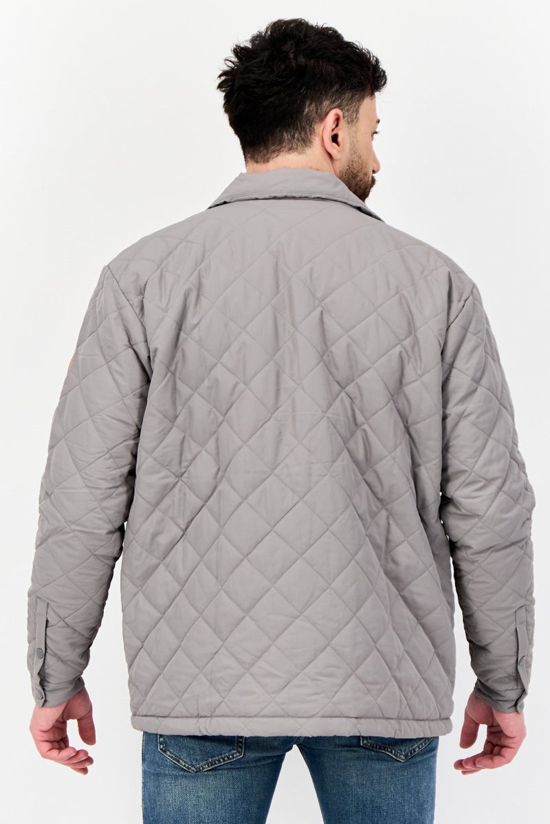 D RT جاكيت بافر طويل الأكمام للرجال، رمادي - Image 3