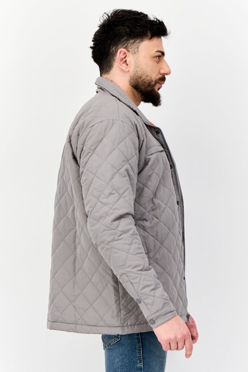 D RT جاكيت بافر طويل الأكمام للرجال، رمادي - Image 2