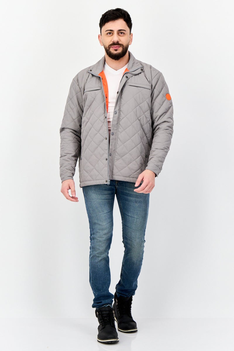 D RT جاكيت بافر طويل الأكمام للرجال، رمادي - Image 4