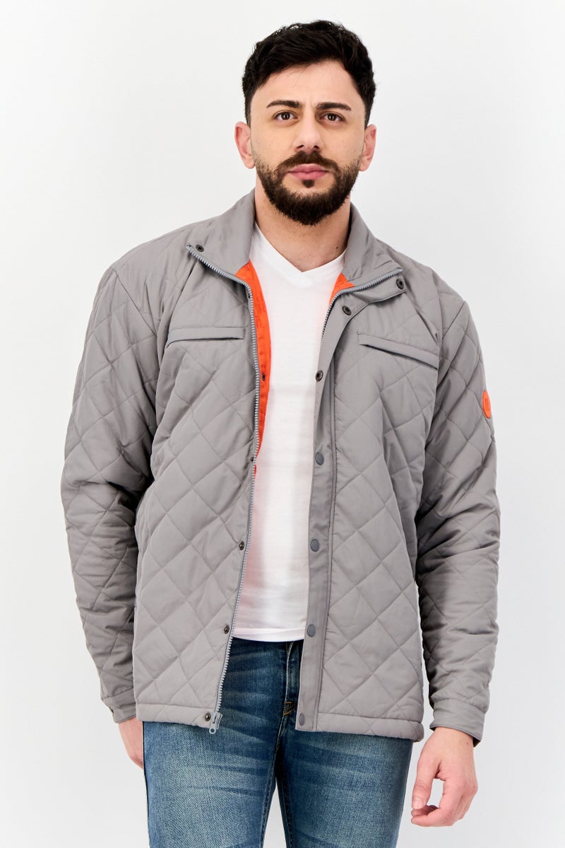 D RT جاكيت بافر طويل الأكمام للرجال، رمادي - Image 1