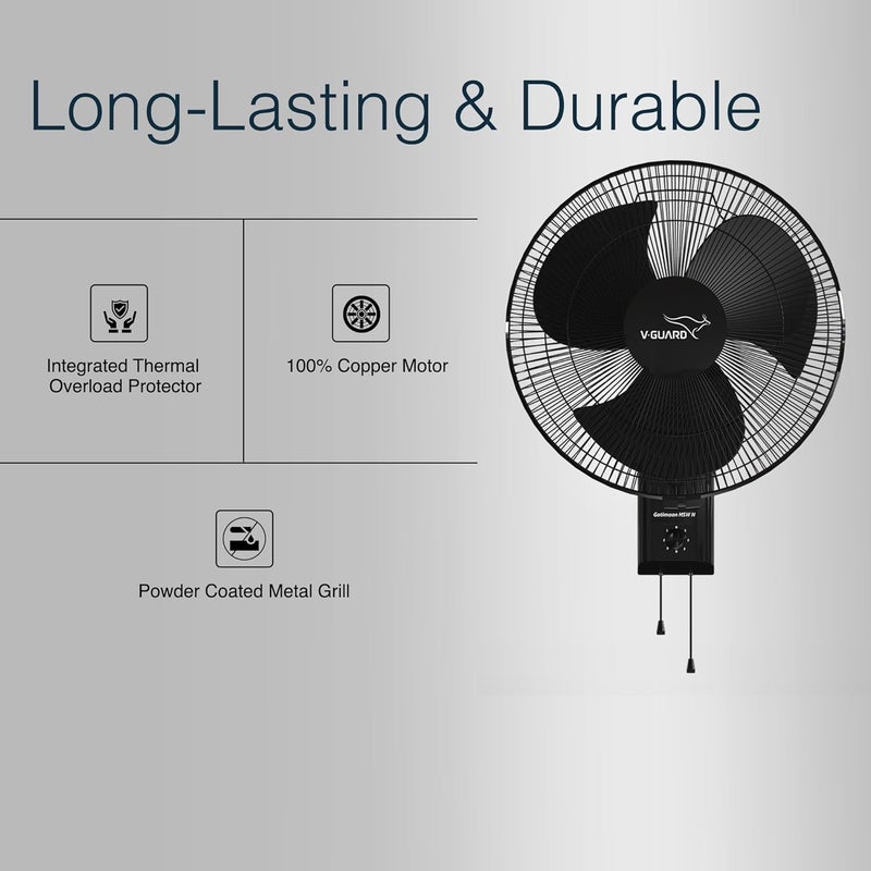 Vguard VGuard Gatimaan Pro HSW N High Speed Wall Fan for Home 2100 RPM 3 Speed Controls Powerful 100 Copper Motor CorrossionResistant Metal Grill Black  - Image 4