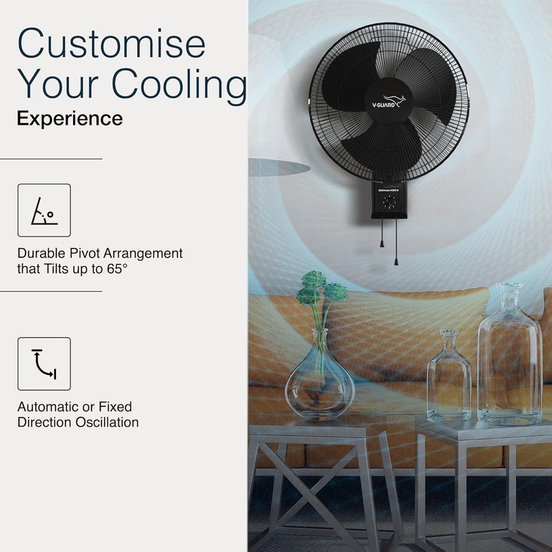 Vguard VGuard Gatimaan Pro HSW N High Speed Wall Fan for Home 2100 RPM 3 Speed Controls Powerful 100 Copper Motor CorrossionResistant Metal Grill Black  - Image 5