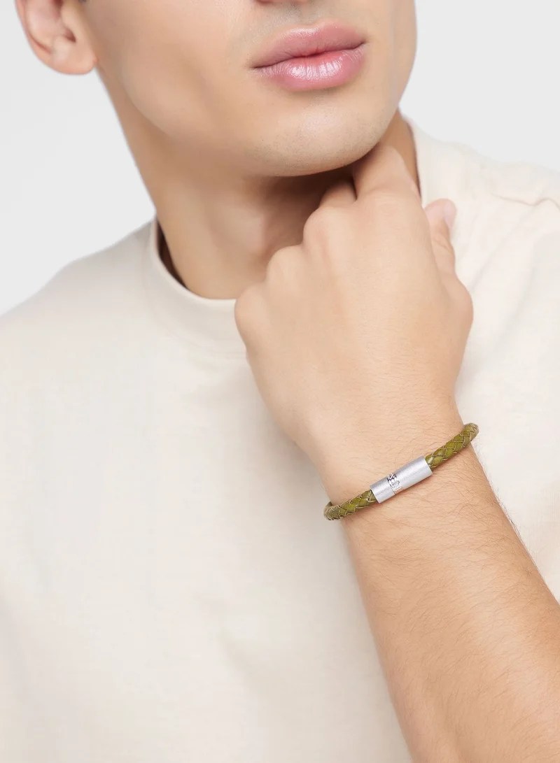 GUESS Casual Leather Round Screw Jack Bracelet