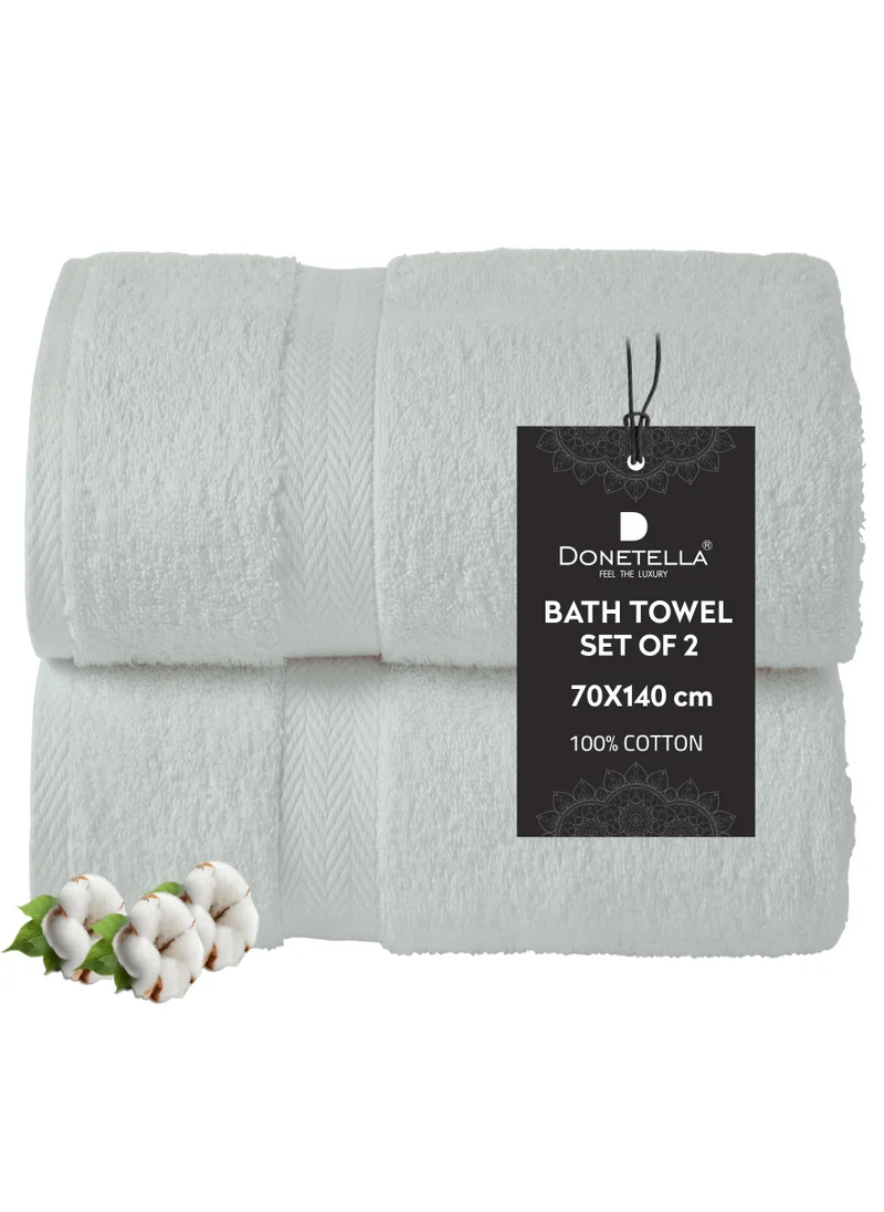 Donetella Premium 100 % Combed Cotton 2-Pcs Bath Towel Set (70 X 140 CM) 600 GSM Large Towel, Highly Absorbent, Quick Dry,Best Towel for Bathroom, Spa And Hotel,Grey