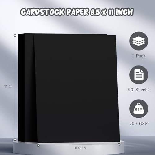 Aidunmis 40 Sheets Black Cardstock 8.5 x 11, Thick Card Stock Paper, Cardstock Printer Paper 8.5 x 11, 200 GSM Construction Paper 8 1/2 x 11, Black Card Stock for DIY Cards, Invitations, Business Cards - Image 2