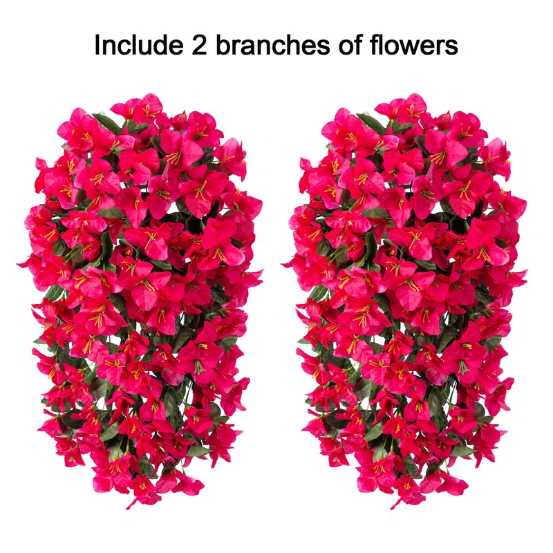 HyeFlora نباتات زهور صناعية معلقة من Hyeflora Bougainvillea للديكور في الهواء الطلق قطعتين من الزهور المزيفة الحرير البوغانفيليا فاينز واقعية مقاومة للأشعة فوق البنفسجية للمزارعين والشرفة والفناء باللون الوردي الساخن - Image 4