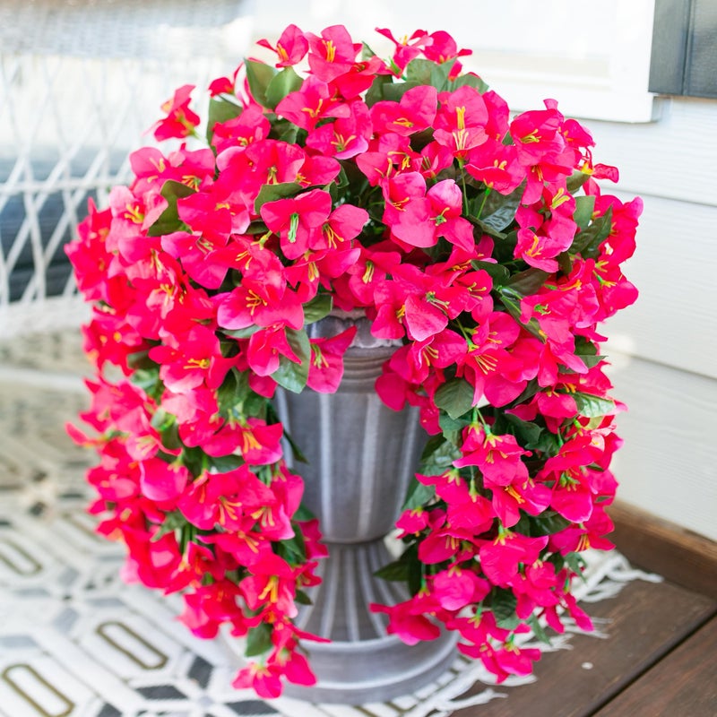 HyeFlora نباتات زهور صناعية معلقة من Hyeflora Bougainvillea للديكور في الهواء الطلق قطعتين من الزهور المزيفة الحرير البوغانفيليا فاينز واقعية مقاومة للأشعة فوق البنفسجية للمزارعين والشرفة والفناء باللون الوردي الساخن - Image 3