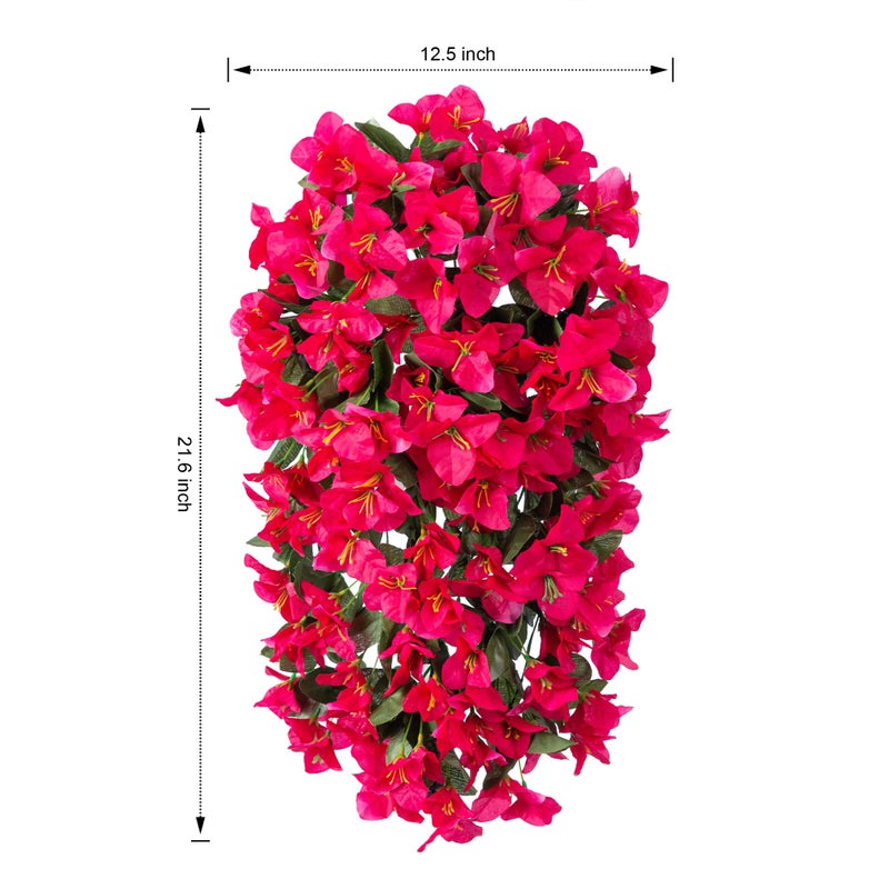 HyeFlora نباتات زهور صناعية معلقة من Hyeflora Bougainvillea للديكور في الهواء الطلق قطعتين من الزهور المزيفة الحرير البوغانفيليا فاينز واقعية مقاومة للأشعة فوق البنفسجية للمزارعين والشرفة والفناء باللون الوردي الساخن - Image 5