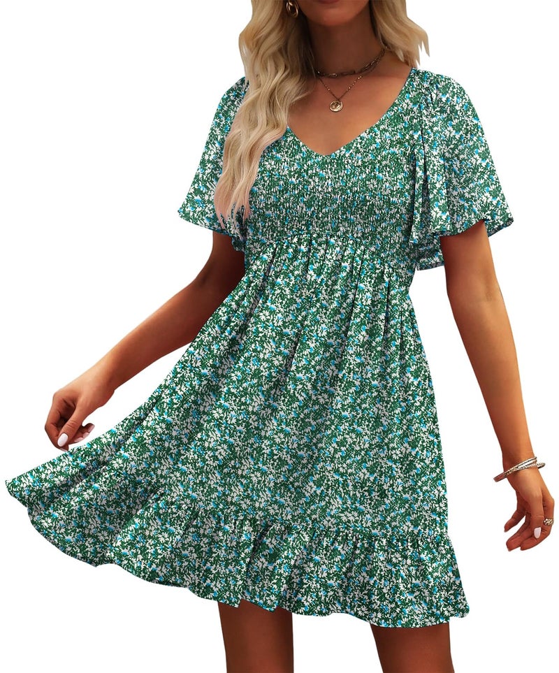UEAL A Line Dresses for Women 2026 Cute Spring Summer Peasant Sun Dresses for Women X-Large Green Floral - Image 1