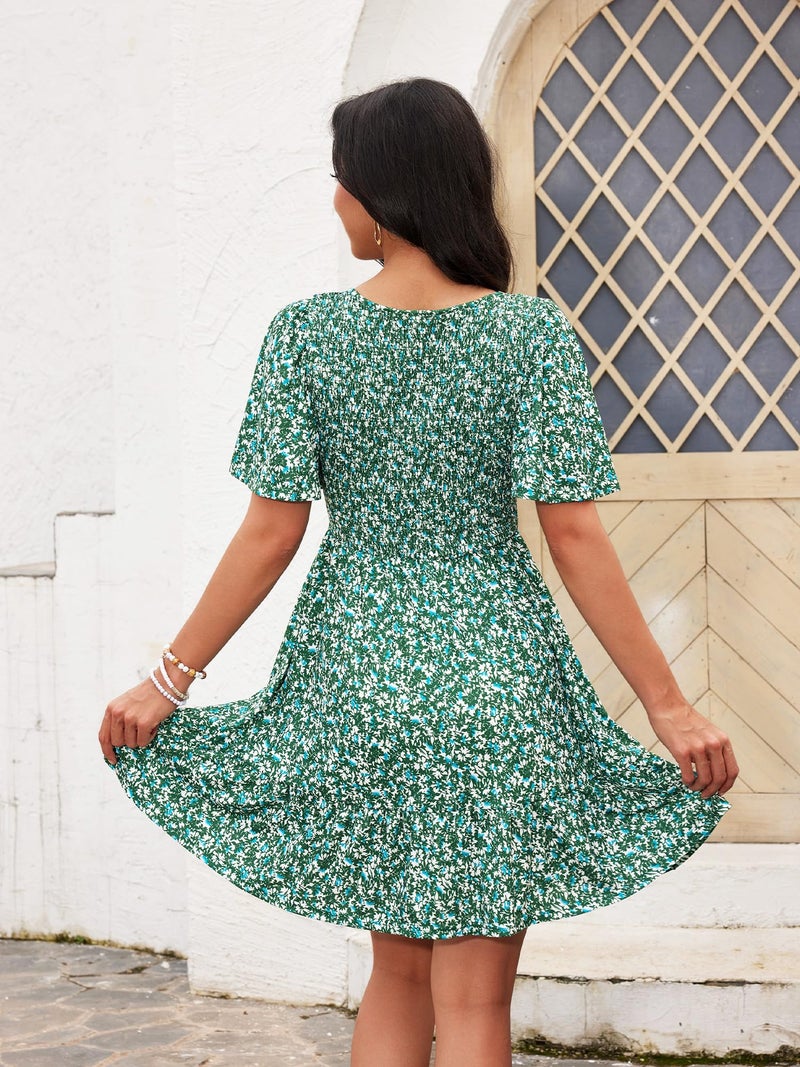 UEAL A Line Dresses for Women 2026 Cute Spring Summer Peasant Sun Dresses for Women X-Large Green Floral - Image 5