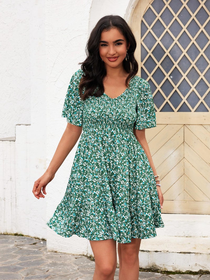 UEAL A Line Dresses for Women 2026 Cute Spring Summer Peasant Sun Dresses for Women X-Large Green Floral - Image 3