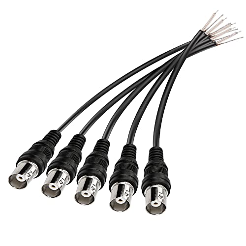 MEIRIYFA BNC Pigtail Cable Bare Wire, Female Coaxial Connector Extension Plug with Open End Wire for CCTV Camera Terminal Adapter (5pcs) - Image 1