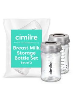 Cimilre Breast Milk Storage Bottle Set, Breastmilk Storage Set with Milk Storage Bottles, Discs & Covers for Fridge, 5 oz. Bottles (Set of 2)