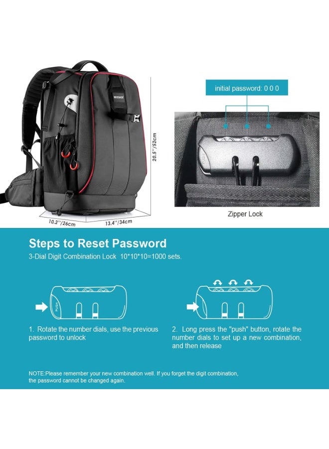 Neewer Pro Waterproof Shockproof Adjustable Padded Camera Backpack Bag Anti Theft Lock for DSLR, Mirrorless Cameras, DJI Phantom 1 2 3 Drone, Tripods, Lenses, Flash and Photography Accessories black - Image 2