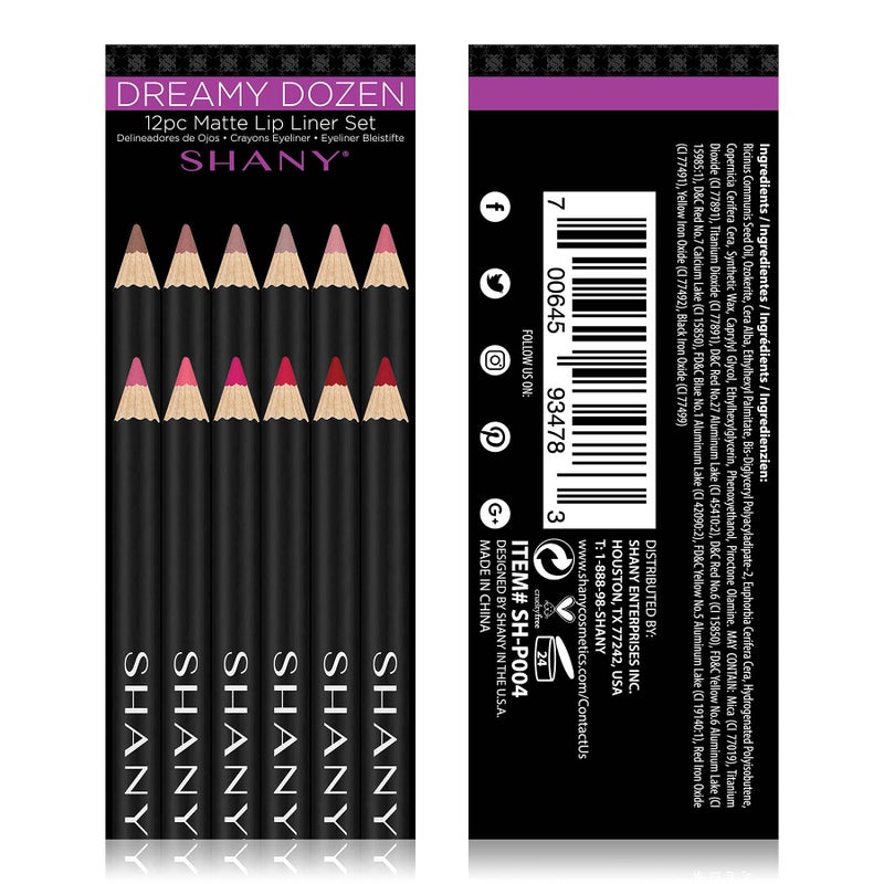 SHANY Dreamy Dozen Matte Lip Liner Set Vegan - Long-Lasting Professional Velvet Cruelty-Free Lipstick Pencils Pens in Varying Shades - Pack of 12 - Image 3