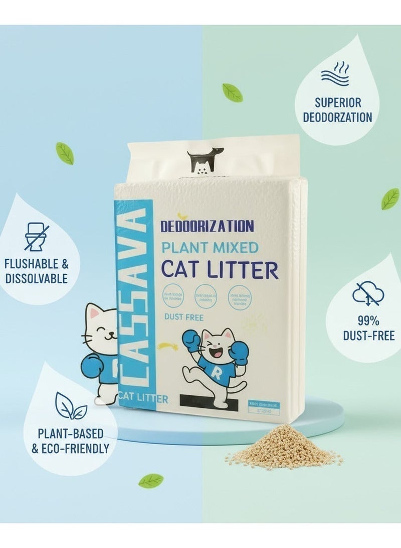 Innovative Cassava +Tofu Cat Litter,+SAP Polymer,Low Tracking , Non Stick Bottom, Dust Free, Fast Clumping, Strong Water Adsorption & Deodorization, 6L - Image 1