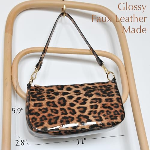 HOXIS Leopard 90s Women Shoulder Bag Glossy Faux Leather Crossbody Bag Clutch Purse (Brown Leopard) - Image 5