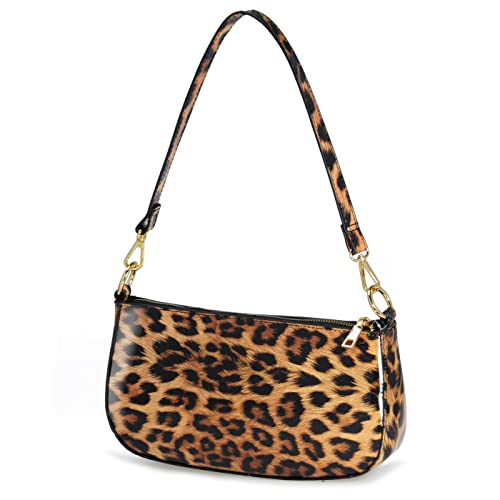 HOXIS Leopard 90s Women Shoulder Bag Glossy Faux Leather Crossbody Bag Clutch Purse (Brown Leopard) - Image 1
