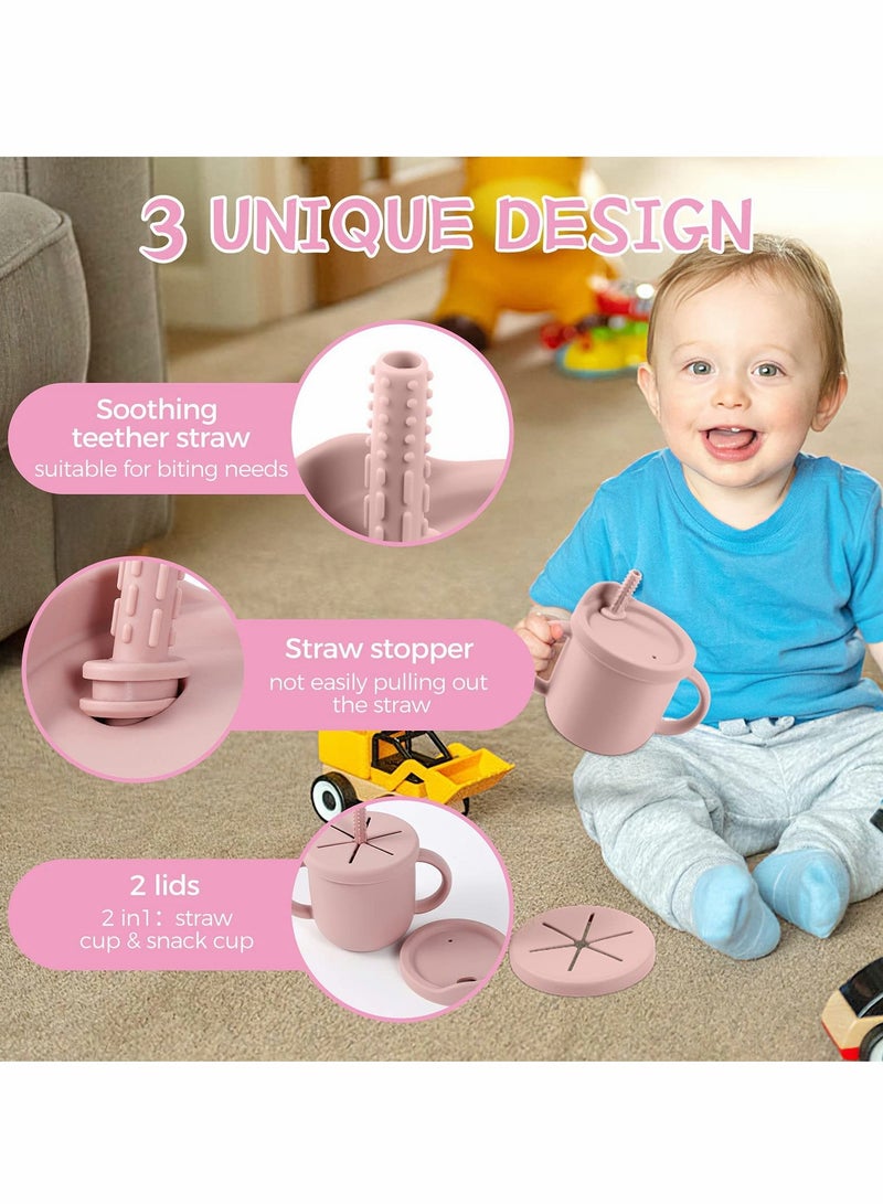 Excefore Toddler Sippy Cup with Lid, Kids Snack Container 2-in-1, Silicone Snack Catcher with Removable Scale, Kids Water Bottle with Straw 8.5 oz (Olive Green) - Image 2