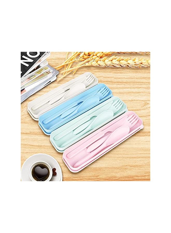 KASTWAVE Cutlery with Case Travel Utensil Set, 4 Sets Wheat Straw Reusable Portable Spoon Knife Forks Tableware, Eco Friendly Non-toxin BPA Free Portable Cutlery for Travel Picnic Camping or Daily Use - Image 2