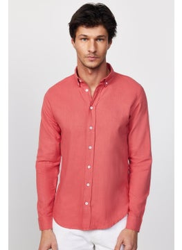Tudors Slim Fit Long Sleeve Pile Collar Button Down Linen Rose Men's Shirt  - Image 3