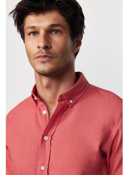Tudors Slim Fit Long Sleeve Pile Collar Button Down Linen Rose Men's Shirt  - Image 2