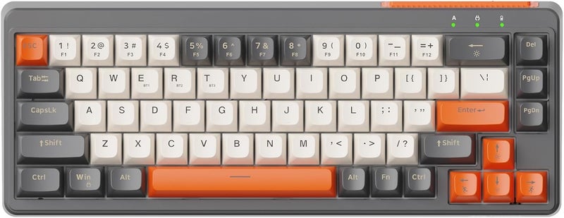 LexonElec X FREEWOLF M68 60% Wireless Gaming Keyboard, QWERTY Layout, BT/2.4G/Wired Silent Membrane Keyboard, Rainbow Backlit 67 Keys PBT Keycaps, 2000mAh Portable for Gamer/Office - Grey - Image 1