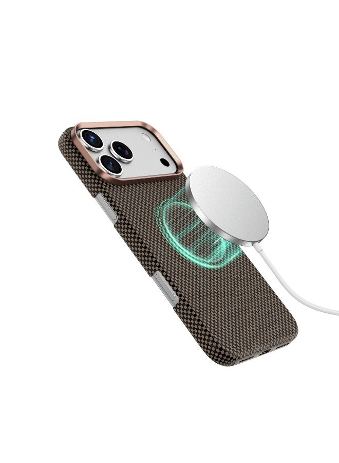 جرين ليون جراب ماج سيف كيفلر لهاتف iPhone 17 Pro Max / حماية عسكرية / حماية من سبائك الألومنيوم / متوافق مع ماج سيف / نحيف للغاية - الذهب الأسود - Image 4