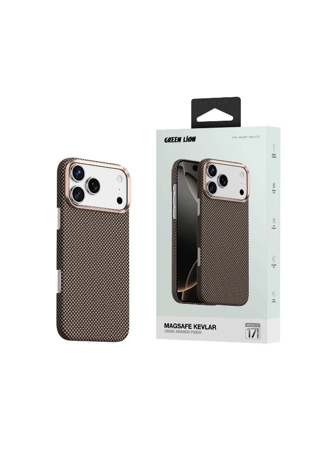جرين ليون جراب ماج سيف كيفلر لهاتف iPhone 17 Pro Max / حماية عسكرية / حماية من سبائك الألومنيوم / متوافق مع ماج سيف / نحيف للغاية - الذهب الأسود - Image 5