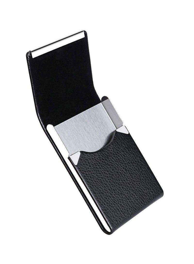 SOLARAE Business Card Holder Case Black Fashion Professional PU Leather Business Card Carrier Luxury Metal Name Card Holder with Magnetic Shut Wallet Credit Card ID Case for Men Women Best Gift - Image 4