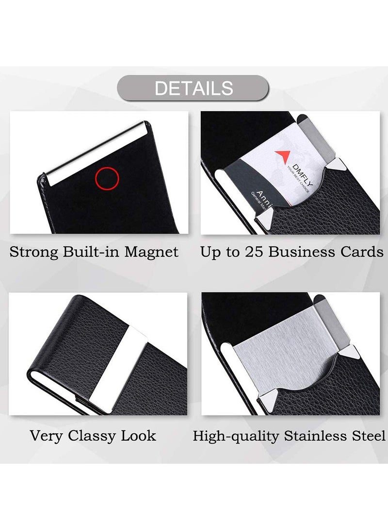 SOLARAE Business Card Holder Case Black Fashion Professional PU Leather Business Card Carrier Luxury Metal Name Card Holder with Magnetic Shut Wallet Credit Card ID Case for Men Women Best Gift - Image 2