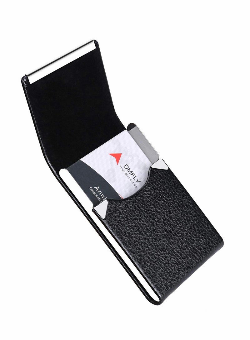 SOLARAE Business Card Holder Case Black Fashion Professional PU Leather Business Card Carrier Luxury Metal Name Card Holder with Magnetic Shut Wallet Credit Card ID Case for Men Women Best Gift - Image 5