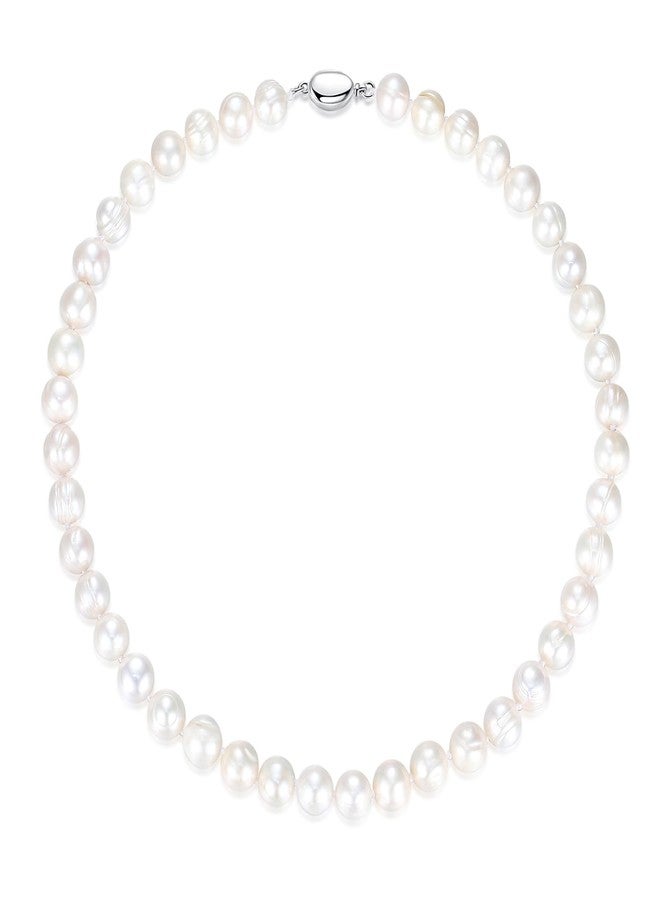 JORA Natural Texture Classic Pearl Necklace 9.0-10.0 mm White Freshwater Cultured Pearls Necklace for Women 16 Inch - Image 1