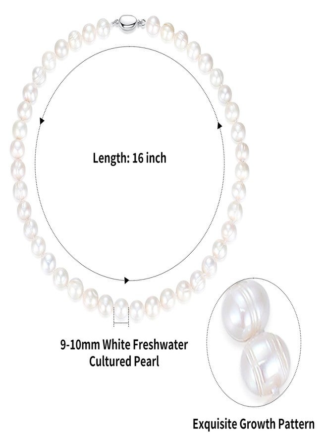 JORA Natural Texture Classic Pearl Necklace 9.0-10.0 mm White Freshwater Cultured Pearls Necklace for Women 16 Inch - Image 3