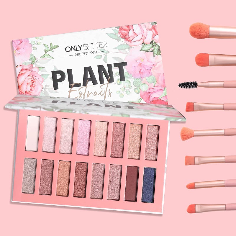 ONLYBETTER Vegan Organic Eyeshadow Palette  16 Colors Highly Pigmented Metallic Colorful Long Lasting Nude Shimmer