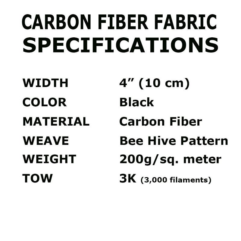 Carbon Fiber 4 in x 5 FT - Bee Hive - CARBON FIBER FABRIC-2x2 Twill WEAVE-3K - 220g-Black - Image 2