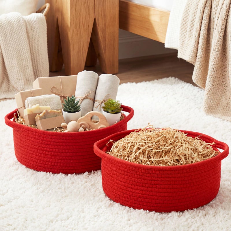 Colingmill Valentine's Day Woven Basket with Gift Bags and 2 Ribbons, Raffia Grass Paper Shred Filler, Gift Card, Empty Small Rope Basket for Storage Presents Toy Organizer(Red,12 * 8 Inch) - Image 5