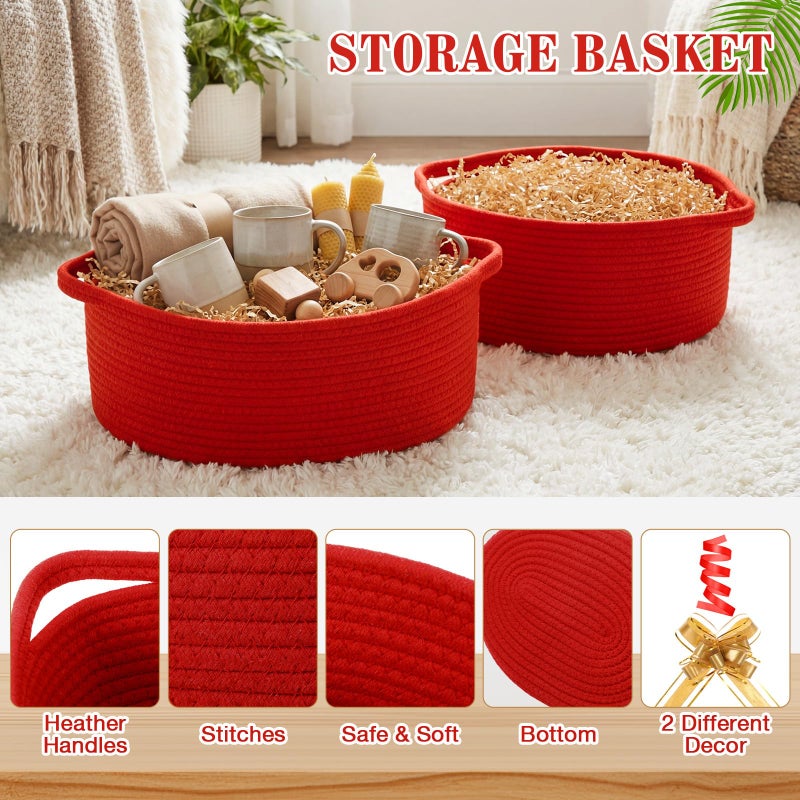 Colingmill Valentine's Day Woven Basket with Gift Bags and 2 Ribbons, Raffia Grass Paper Shred Filler, Gift Card, Empty Small Rope Basket for Storage Presents Toy Organizer(Red,12 * 8 Inch) - Image 3