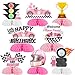 Funmemoir Pink Racing Car Birthday Party Decorations for Girls 8PCS Race Car Honeycomb Centerpieces Vintage Retro Lets Go Racing Race on Over Welcome Race Fans Birthday Party Decorations - Image 2