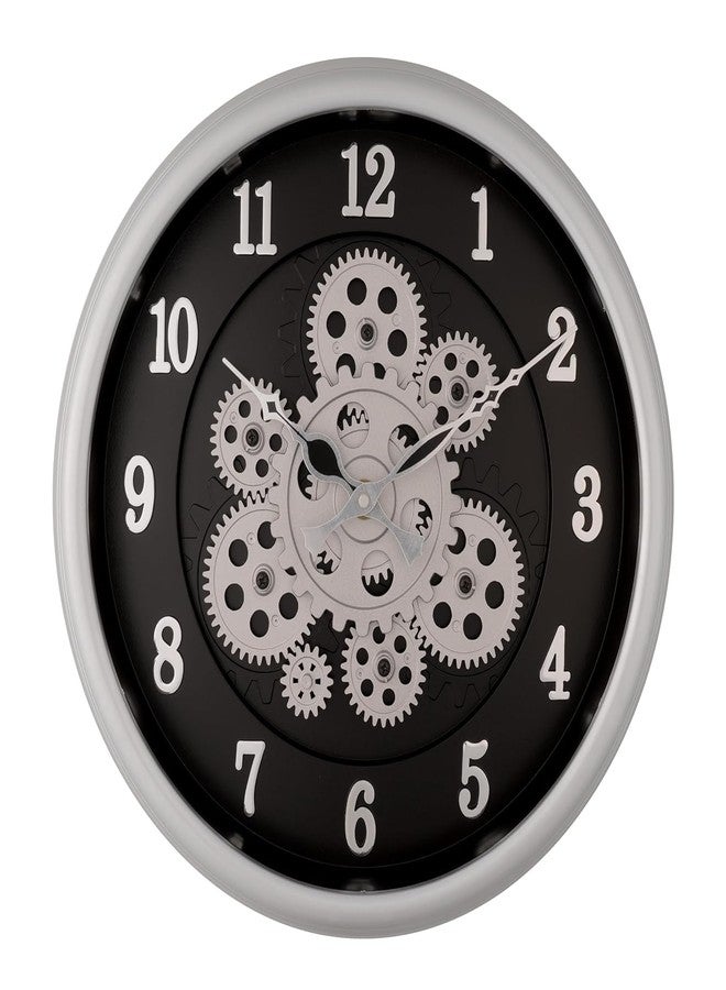 HOME ELEMENTS Modern Moving Gear Wall Clock for Living Room Wall Mount Clock Industrial Steampunk Design Moving Gear Analog Wall Clock for Home Decor Office (32.5cm Round Clock) (Silver Black) - Image 5